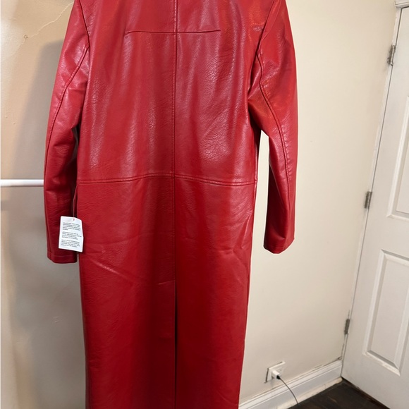 Topshop Faux Red Leather Trench Coat - Picture 3 of 3